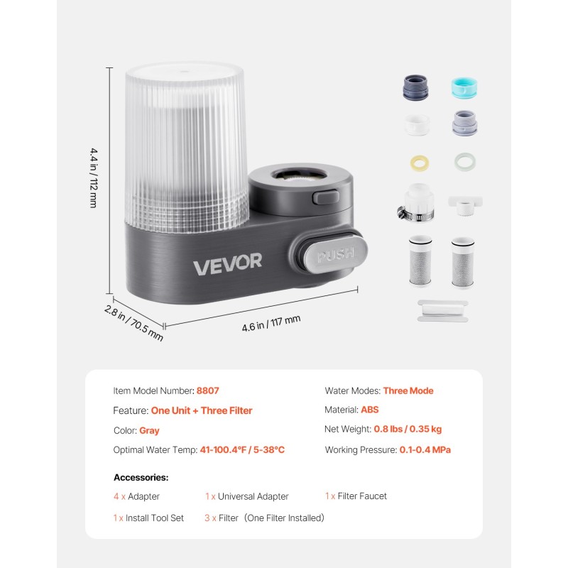 Hanaan asennettava vedensuodatin muovinen harmaa kolme suodatinta 1200 litraa