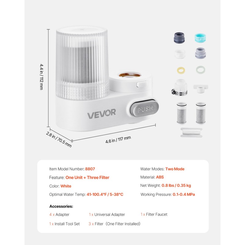 Hanakiinnitteinen ABS vedensuodatin hiilikuitusuodattimella yksi yksikkö kolme suodatinta keittiöön ja kylpyhuoneeseen