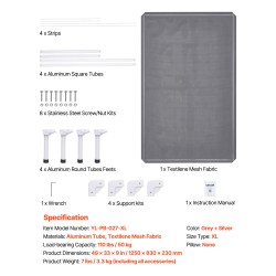 Koiran leposänky XL korkealle nostettu alumiinirunko verkkokangas harmaa