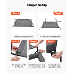 Korotettu koiranpeti teräsrunko hengittävä verkkokangas XL-koko irrotettava pestävä tyyny harmaa