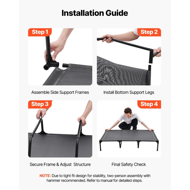 Kohotettu koiransänky teräsrunko hengittävä verkkokangas koko XL suurelle koiralle 60 kg kantavuus