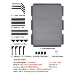 Kohotettu koiransänky teräsrunko hengittävä verkkokangas koko XL suurelle koiralle 60 kg kantavuus