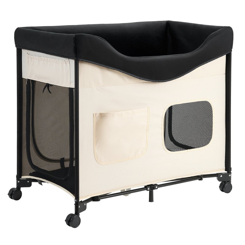 Korotettu taitettava lemmikkisänky L hiiliteräsrunko 600D Oxford-kangas hollantilainen sametti pyörillä 45kg kantavuus