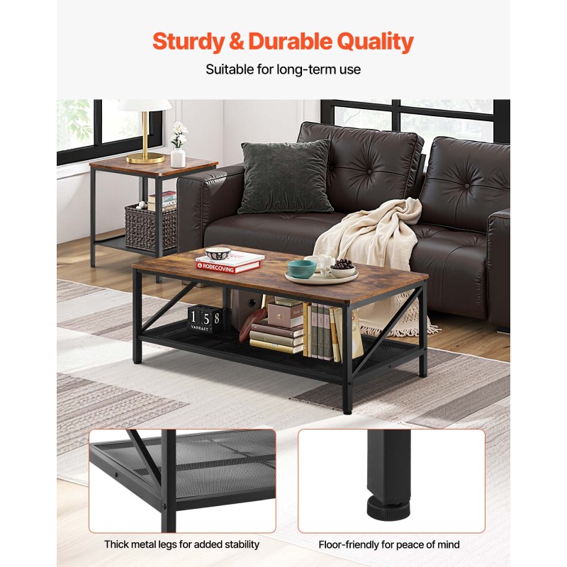 Sohvapöytäsarja 3-osainen vintage-henkinen metallijaloilla sohvapöytä 105 cm