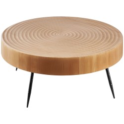 2 osainen pyöreä sohvapöytäsarja metallijaloilla ja puunvärisillä pöytälevyillä verkkohyllyllä