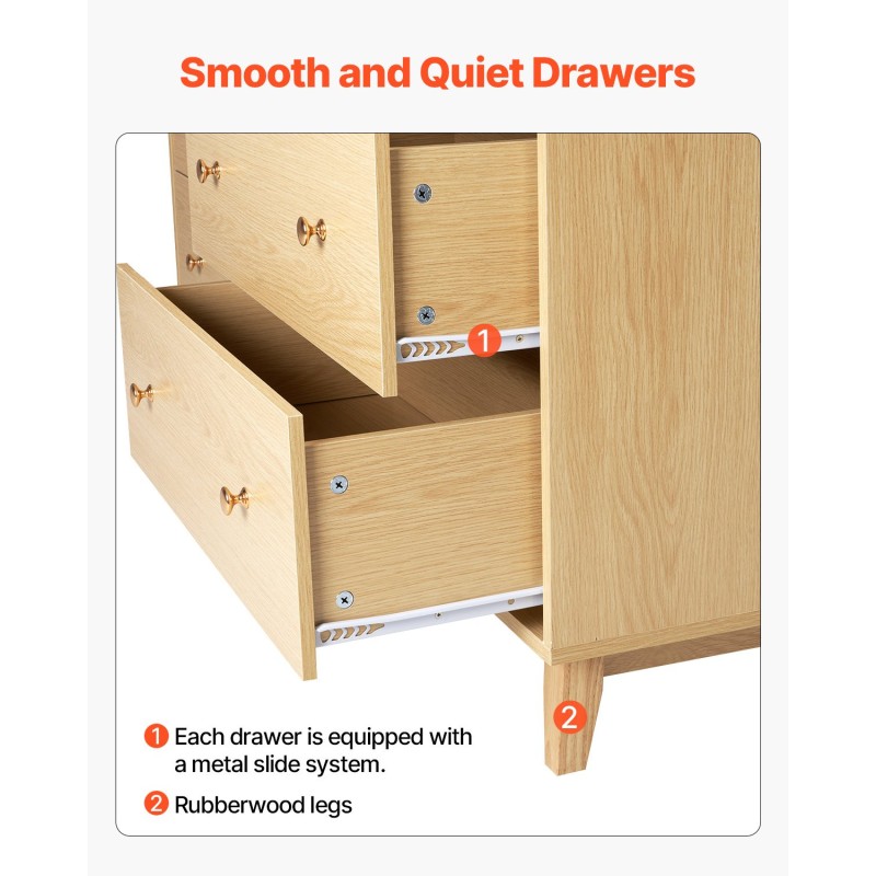 Lipasto 6 laatikkoa vaalea puupinta lastulevy ja MDF kumipuu