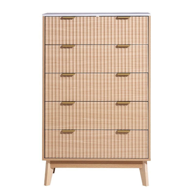 Lipasto 5-laatikkoinen vaaleanpuun sävyinen MDF- ja lastulevy kumipuiset jalat 39,9x74,9x121,9 cm