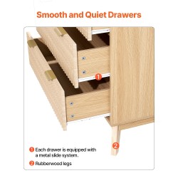 Lipasto MDF-levy lastulevy kumipuu 6 laatikkoa vaalea puusävy makuuhuoneeseen