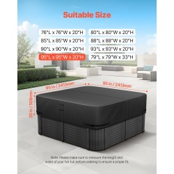 Porealtaan suojakansi 600D Oxford-kangas neliönmuotoinen 2413x2413x508 mm musta