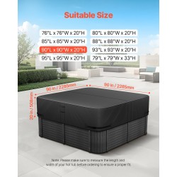 Kuumakylvyn suojus ulkokäyttöön 600D-kangas neliö 2285×2285×508 mm musta säänkestävä