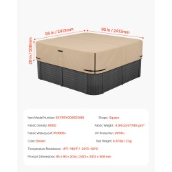 Ulkoporealtaan neliömäinen suojakansi 600D Oxford-kangas 2413 x 2413 x 508 mm ruskea