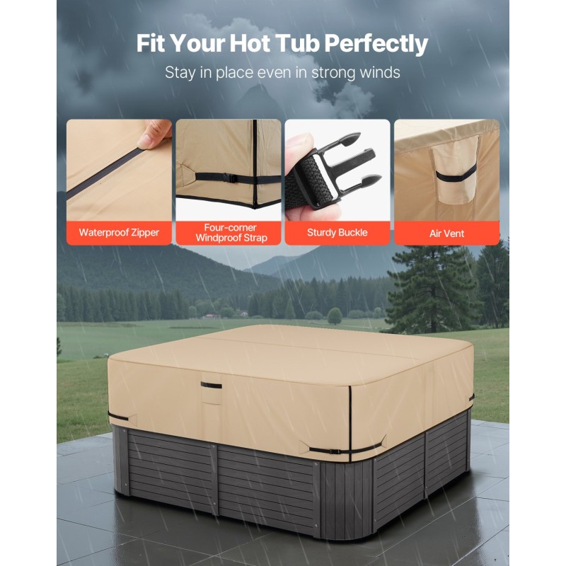 Porealtaan suojakansi säänkestävä 600D-kangas neliö 2160×2160×508 mm ruskea