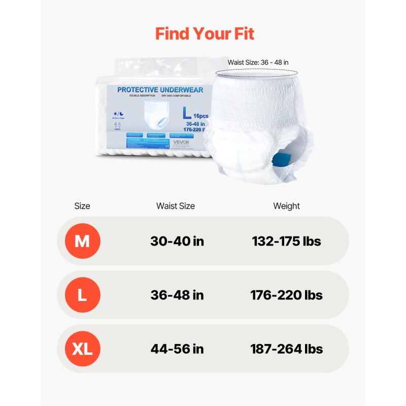 Vetovaipat aikuisille koko L 64 kpl imukyky 1000 ml