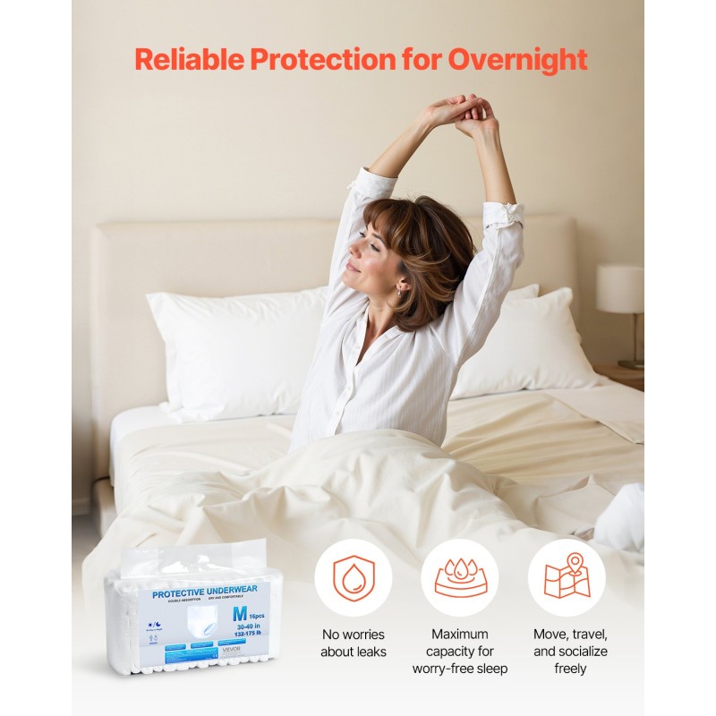 Kertakäyttöiset suojahousut aikuisille, koko M, imukyky 900 ml, 64 kpl