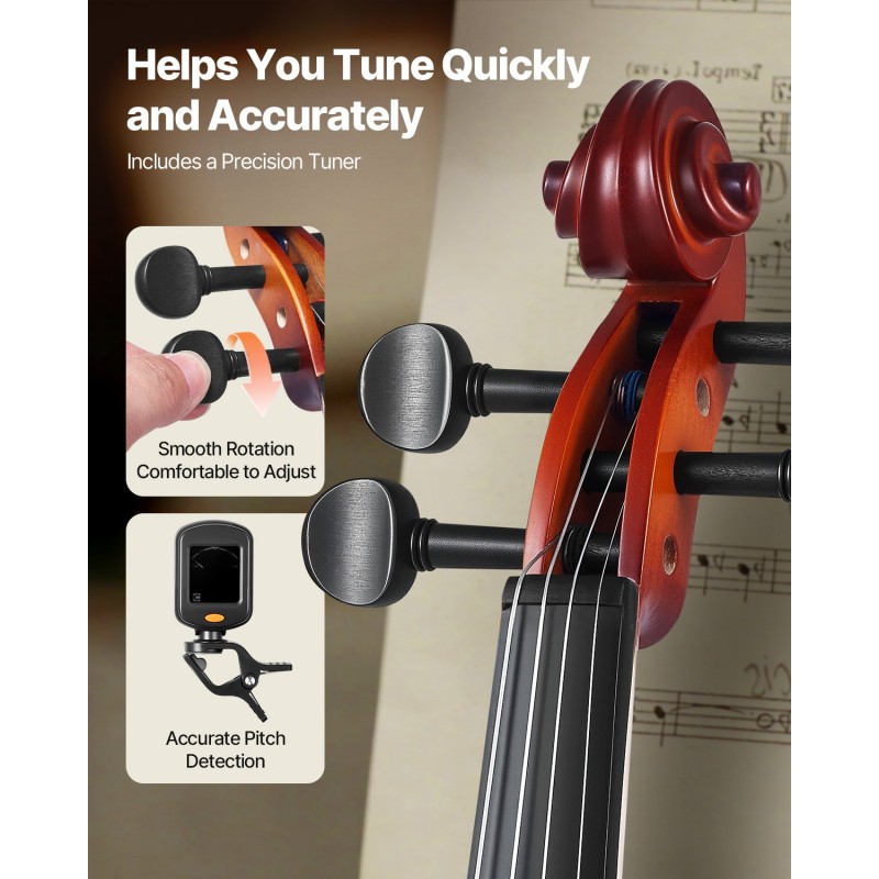 4/4-viulu 355 mm lehmus- ja vaahterapuu aloitussetti aloittelijoille kotelolla