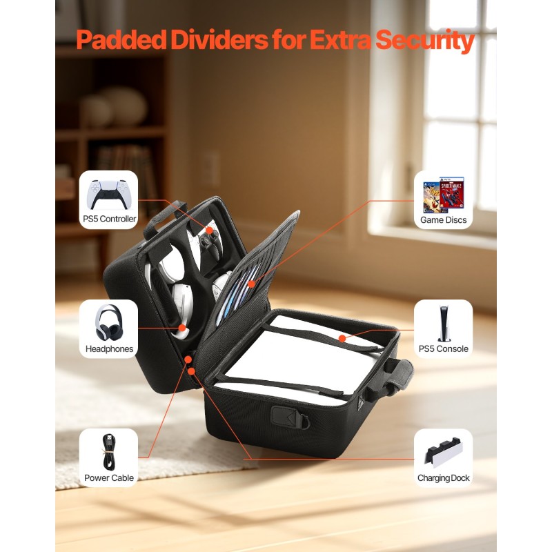 PS5-kantolaukku iskunkestävä kovakuori samettivuori musta kantokahva olkahihna