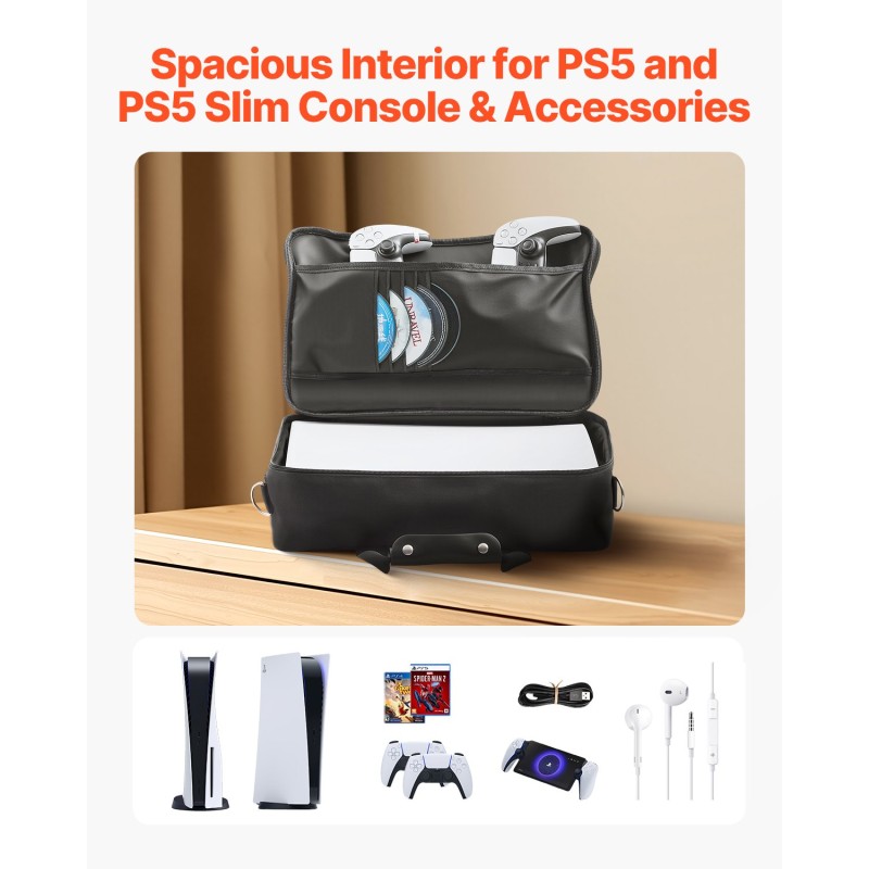 Kantolaukku PS5 ja PS5 Slim konsoleille nailon vedenkestävä musta