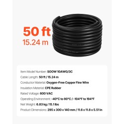 Sähkökaapeli CPE-kumieriste 10AWG 6 mm² 15,24 m hapeton kupari 600 VAC