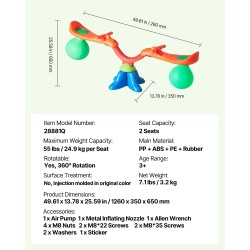 Muovinen kaksipaikkainen keinulauta 360 asteen pyörivällä toiminnolla ilmatäytteiset istuimet