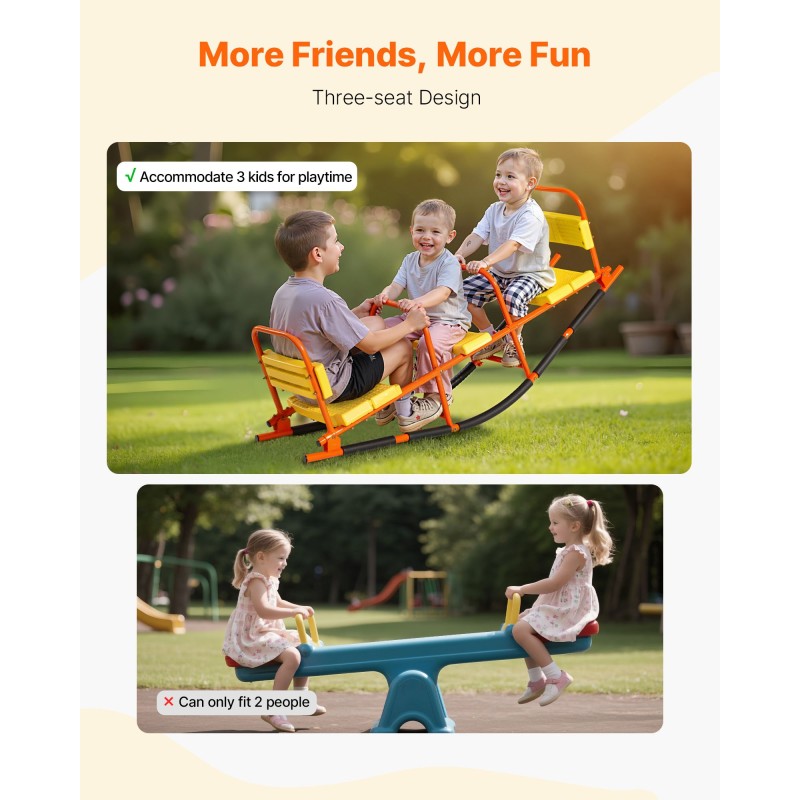 Kolmen istuimen metallinen keinulauta hiiliteräs ja muovi ulko ja sisäkäyttöön