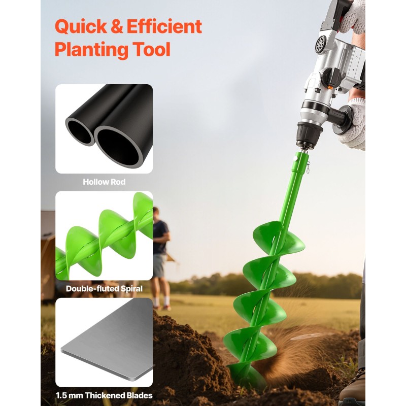 Istutuspora teräs 150 x 800 mm spiraaliterällä 20 mm sovittimella