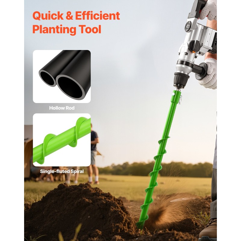 Spiraaliporanterä 40 × 800 mm teräs 20 mm adapterilla yksikierteinen istutukseen