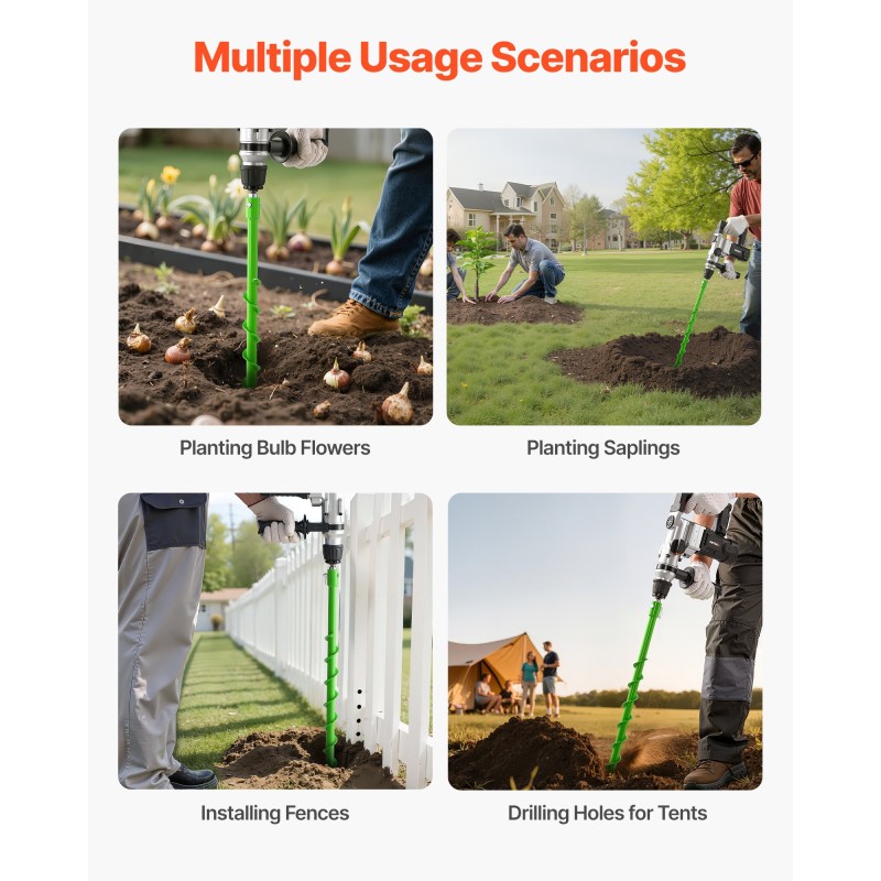 Spiraaliporanterä 40 × 800 mm teräs 20 mm adapterilla yksikierteinen istutukseen