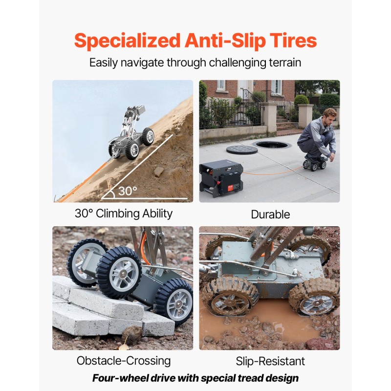 Putkistotarkastusrobotti 60 metrin kaapelilla 2 megapikselin kamerat 8 LED-valoa 300–1500 mm putkiin