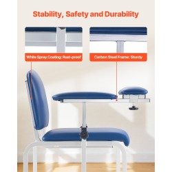 Verinäytteenottotuoli hiiliteräsrunko PVC-keinonahkainen pehmustettu istuin säädettävät käsinojat 181 kg kantavuus