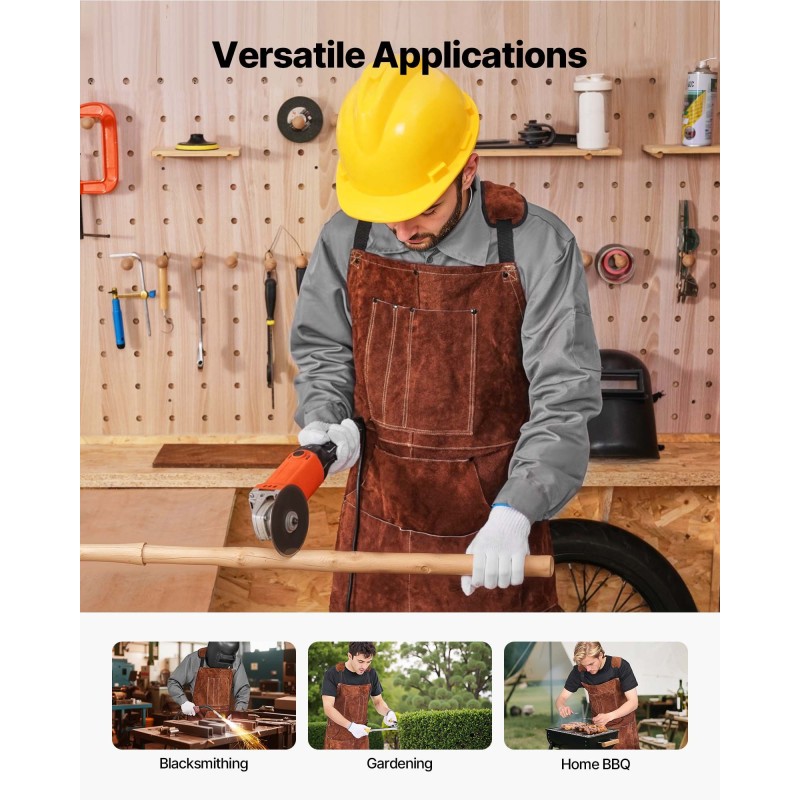 Hitsausesiliina naudannahkainen liekinkestävä ruskea kuusi työkalutaskua