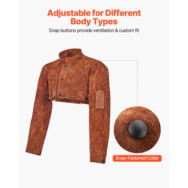 Nahkainen hitsausviitta hihoilla naudannahka koko L hitsaukseen kaksi työkalutaskua