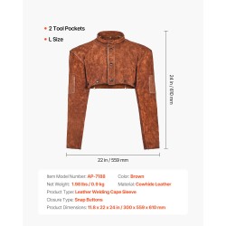 Nahkainen hitsausviitta hihoilla naudannahka koko L hitsaukseen kaksi työkalutaskua