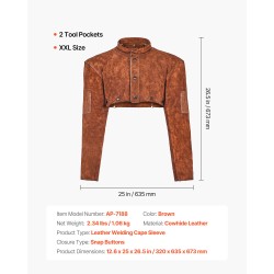 Nahkainen suojaviittahiha XXL naudannahka liekin ja lämmönkestävä 2 työkalutaskua hitsaukseen