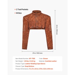 Hitsausviitta lehmännahkainen hihoilla keskikoko ruskea kaksi työkalutaskua