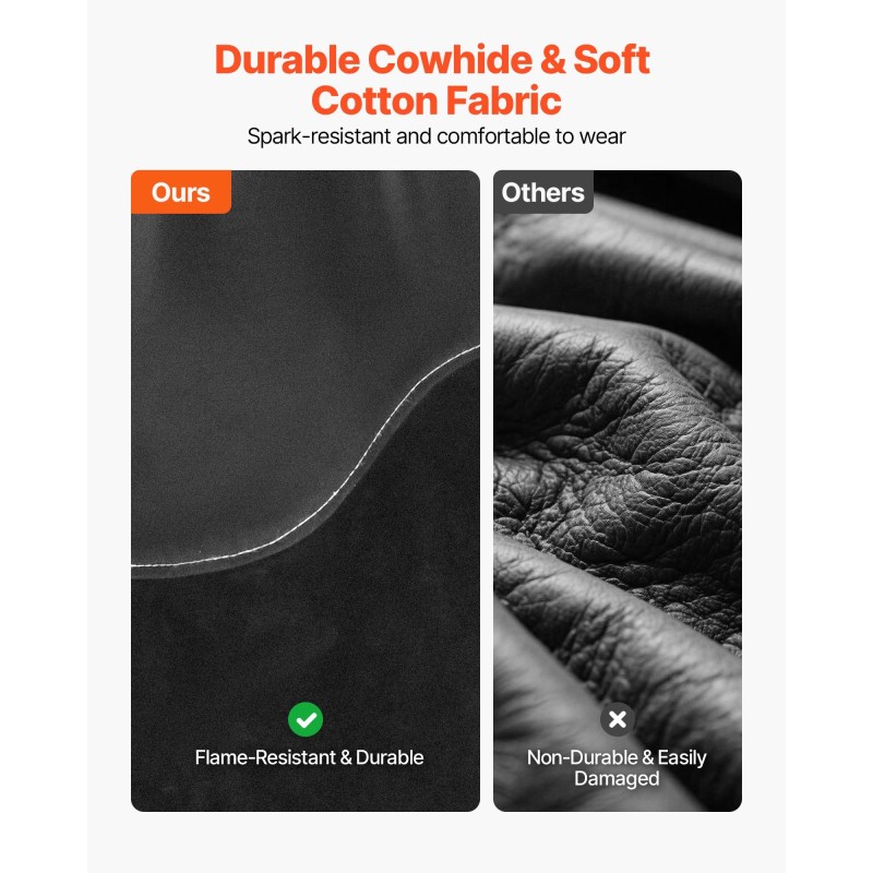 Hitsaushihat naudannahkaa ja paloa hidastavaa puuvillaa pitkät joustavilla hihansuilla hitsaukseen