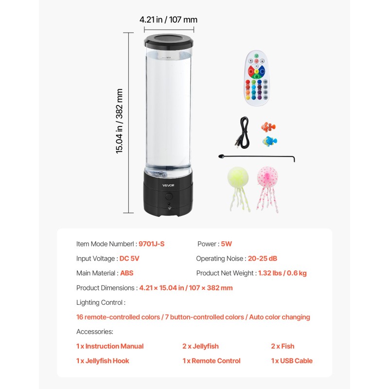 Pöytämallinen kuplalamppu viisitoista tuumaa kaukosäätimellä kuusitoista väriä rentoutukseen