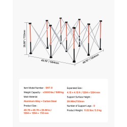 Taitettava työpukki alumiiniseos ja hiiliteräs 1589 kg kantavuus 9 tukijalkaa