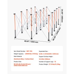 Kokoontaitettava työalusta 15 tukijalkaa alumiiniseos ja hiiliteräs 2445x1255 mm 2724 kg
