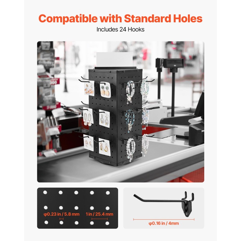 Pyörivä reikälevyteline SPCC-teräs 188 x 188 x 520 mm 4 kpl musta