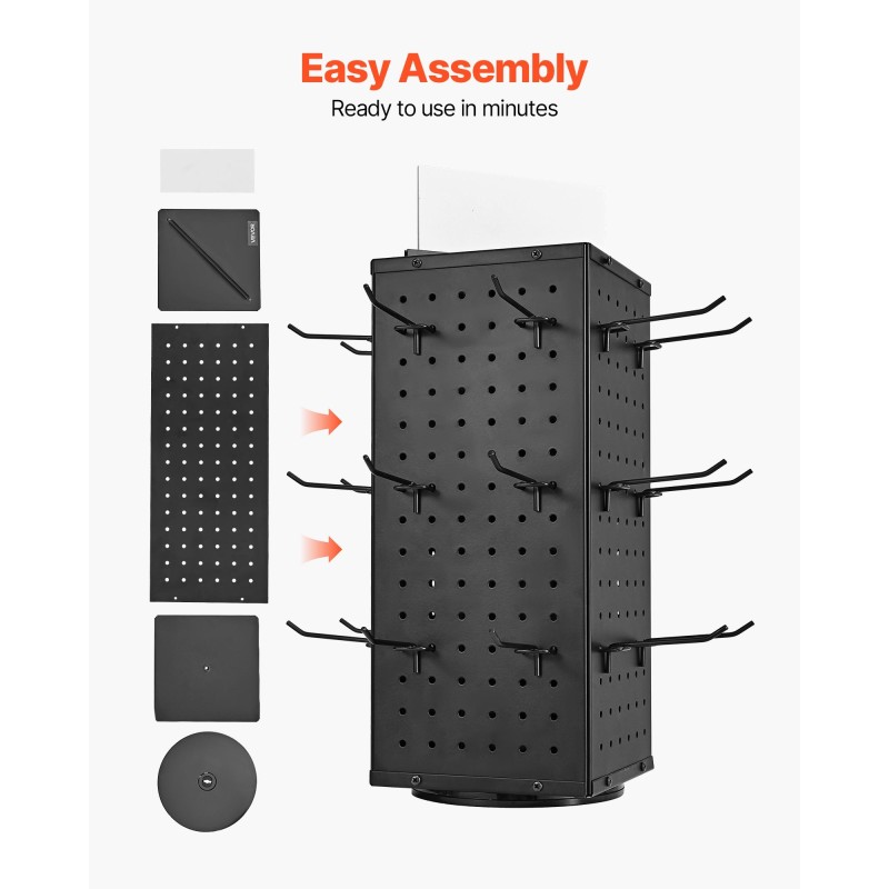 Pyörivä reikälevyteline SPCC-teräs 188 x 188 x 520 mm 4 kpl musta
