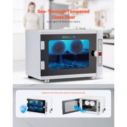 UV-puhdistuskaappi kynsityökaluille 12 l 185 nm ajastimella irrotettavilla hyllyillä karkaistu lasiovi