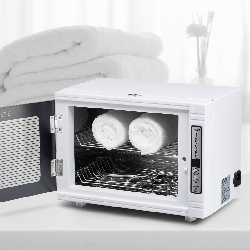 UV-puhdistuskaappi kynsityökaluille 12 l 185 nm ajastimella irrotettavilla hyllyillä karkaistu lasiovi