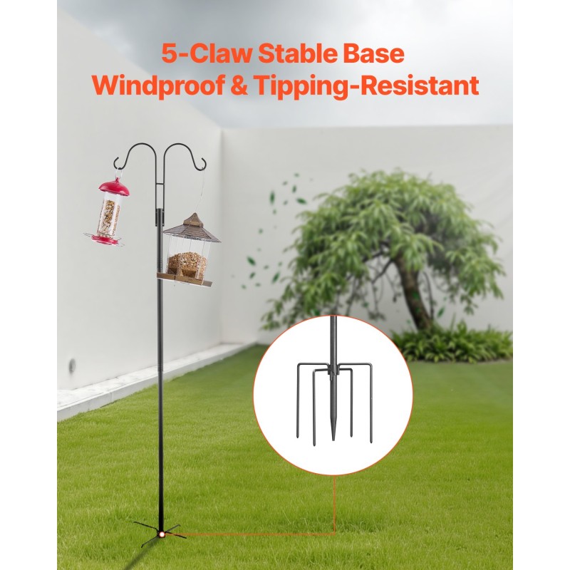 Teräspaalu 1524 mm säädettävä kaksikoukkuinen lintulautoille ja koristeille