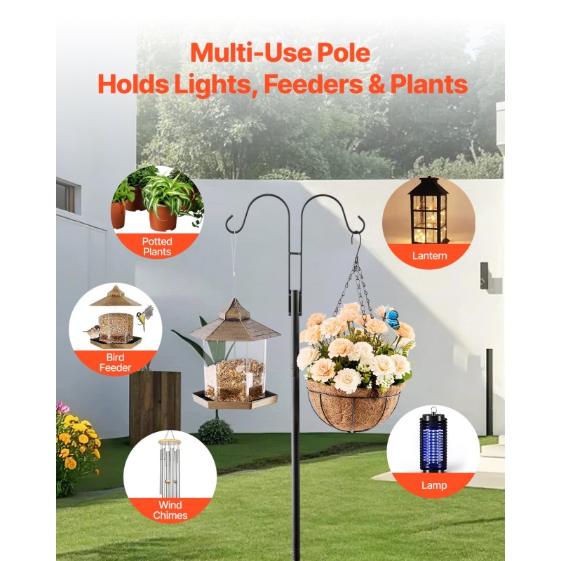 Teräspaalu 1524 mm säädettävä kaksikoukkuinen lintulautoille ja koristeille