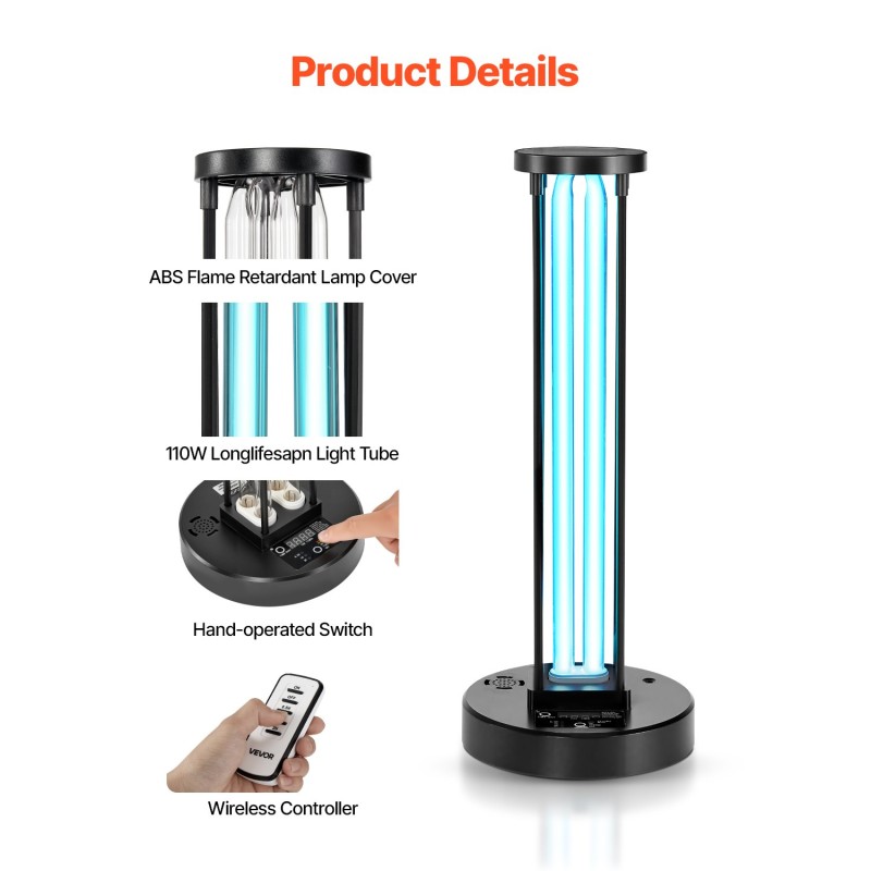 UV-C ja otsonivalaisin 36W ABS-muovi kauko-ohjaimella kolmitasoinen ajastin
