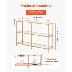Konsolipöytä 3-tasoinen karkaistu lasi metallirunko eteiseen