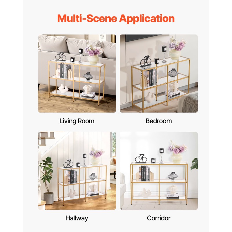 Konsolipöytä 3-tasoinen karkaistu lasi metallirunko eteiseen