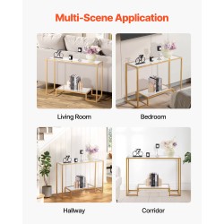 Konsolipöytä karkaistusta lasista metallirunkoinen kaksitasoinen kultainen seinäkiinnikkeellä