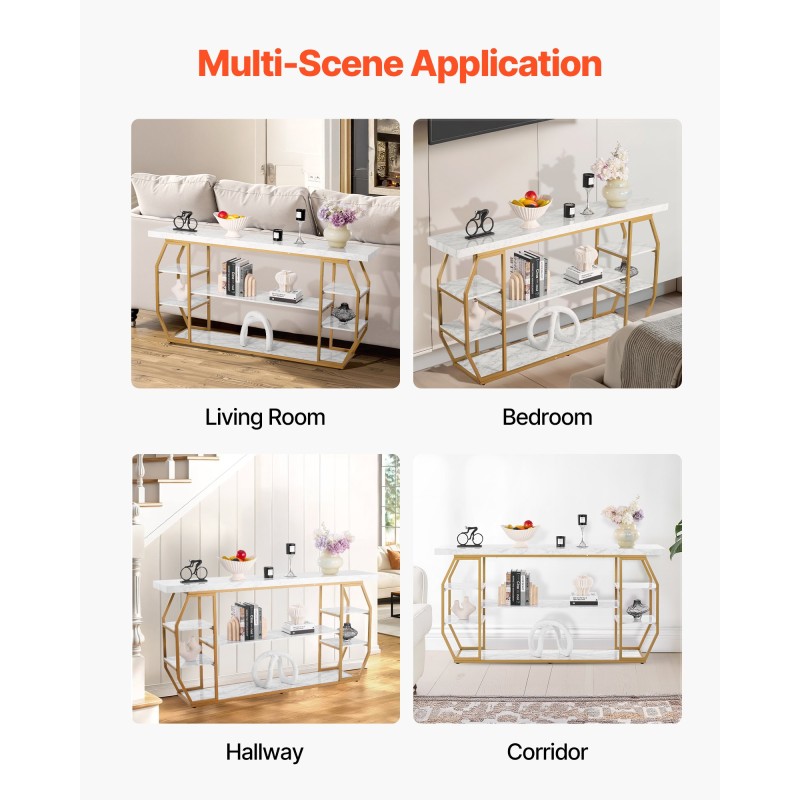 Konsolipöytä 3-tasoinen rautarunko keinotekoinen marmorikansi 180x35x91 cm