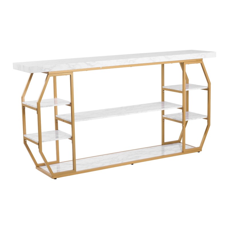 Konsolipöytä 3-tasoinen rautarunko keinotekoinen marmorikansi 180x35x91 cm